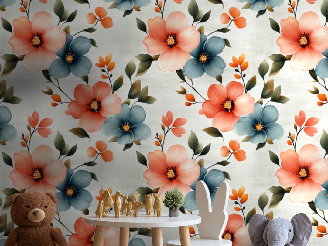 Bloom Symphony - Coral Blue wallpaper