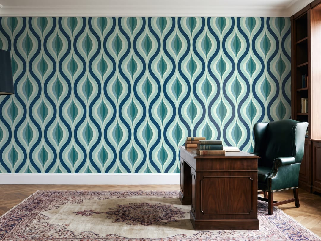 Teal Ogee Wave wallpaper