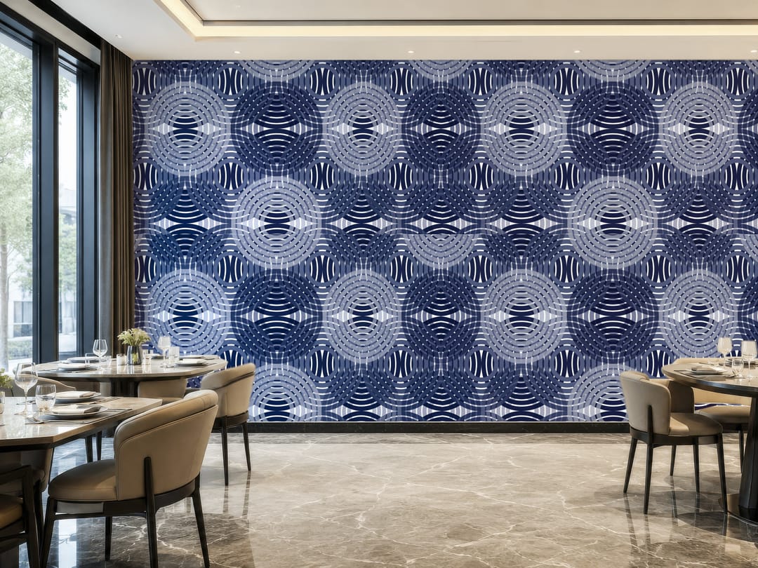 Indigo Ripple Rings mural