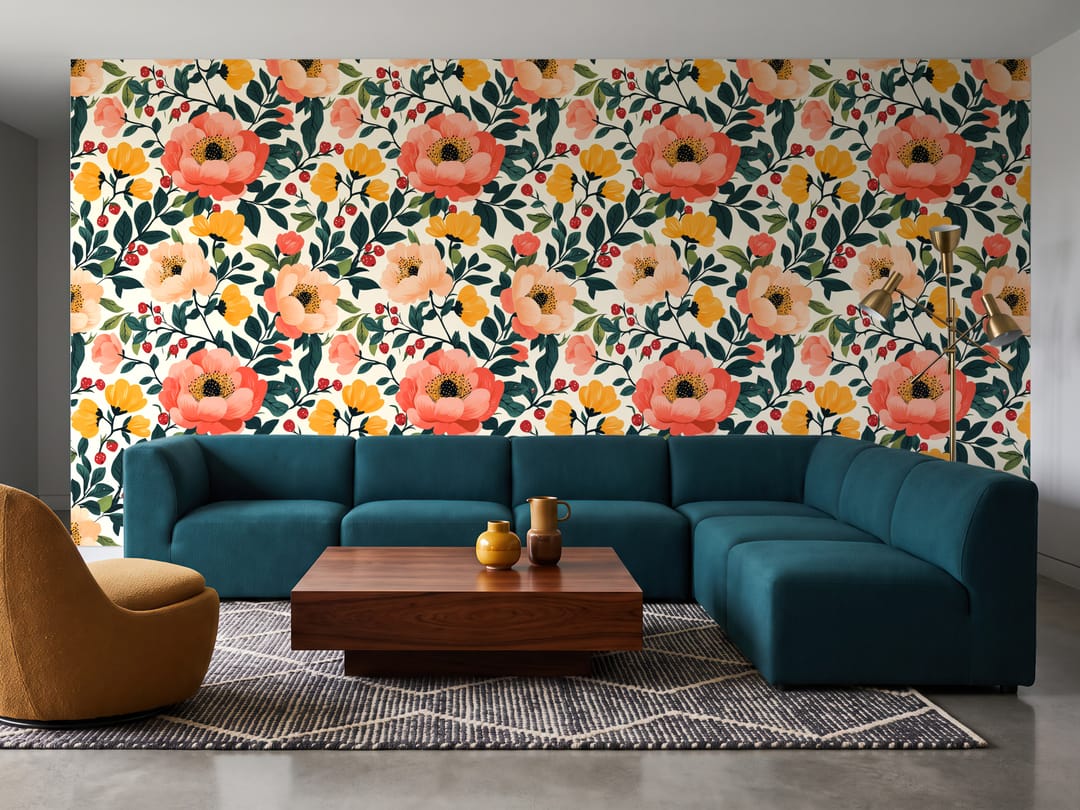 Tangerine Floral Print wallpaper