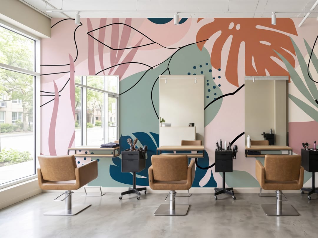 Pastel Monstera Collage mural