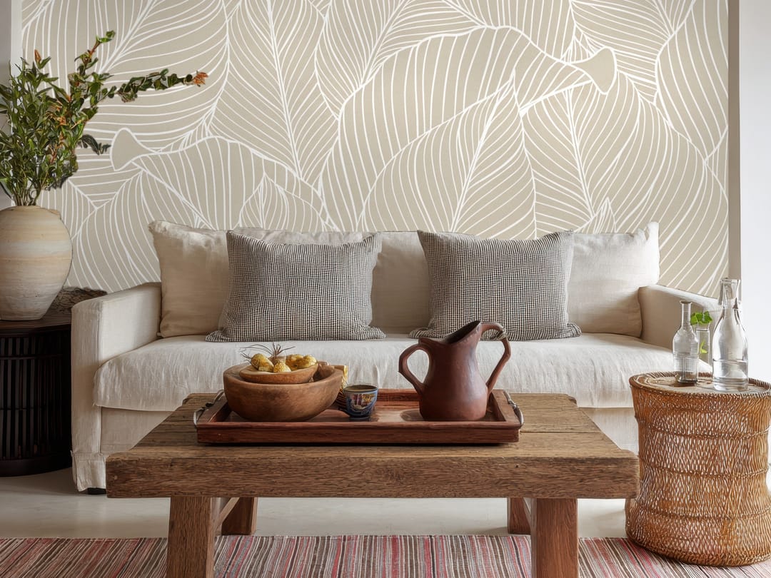 Linen Leaf Outline mural