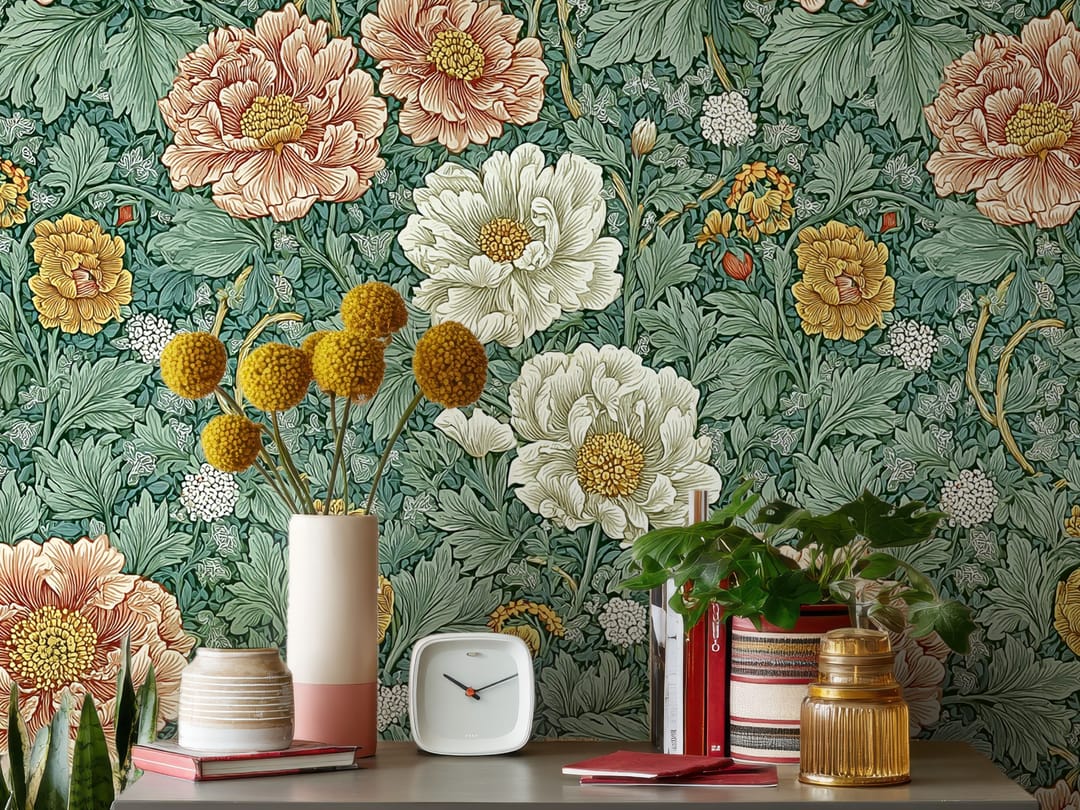Teal Peony Garden wallpaper