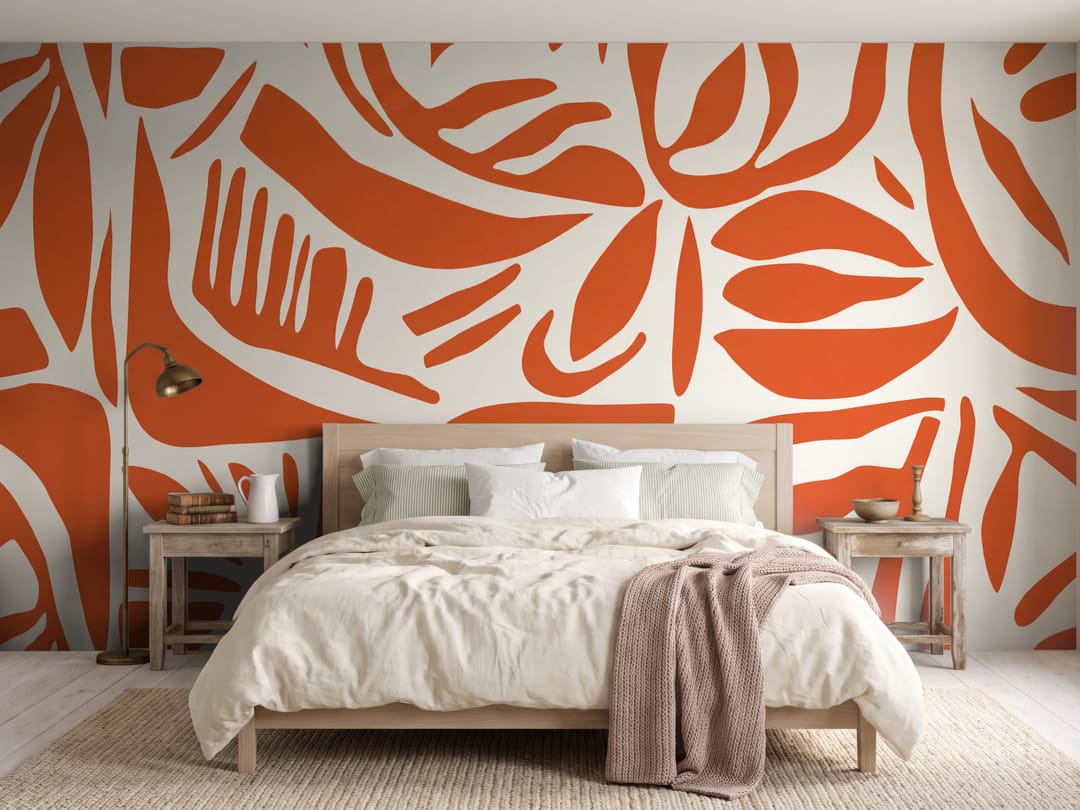 Orange Cutout Leaves mural