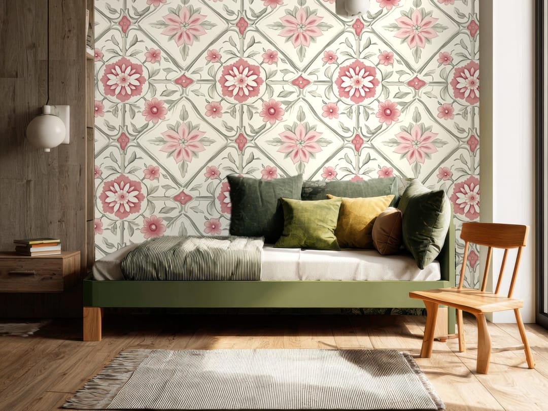 Coral Folk Tile wallpaper