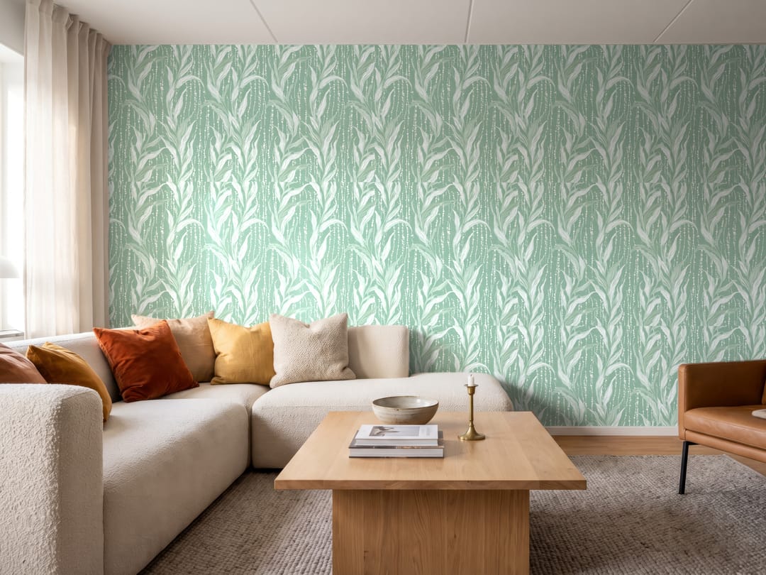 Mint Herringbone Leaf wallpaper