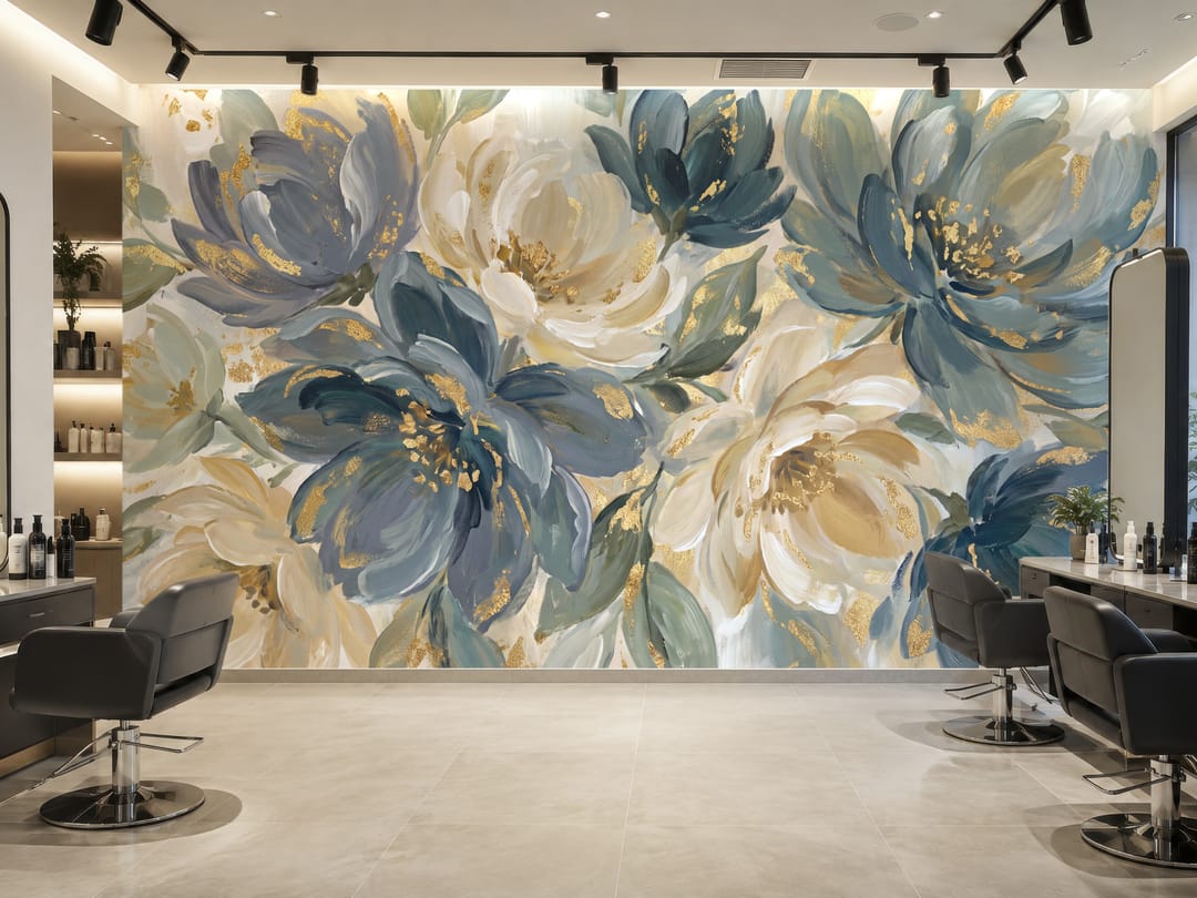 Blue Peony Oil mural