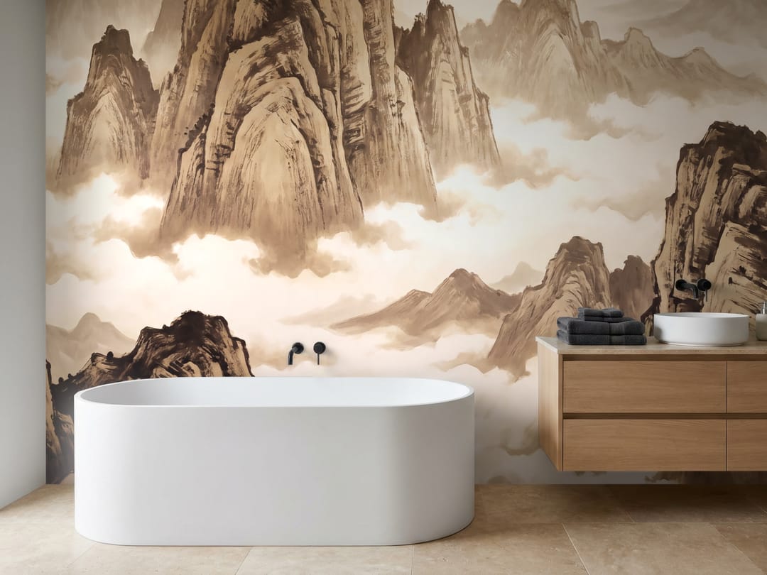 霧に包まれた山々 mural