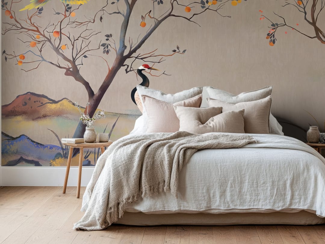 Beige Crane Landscape mural