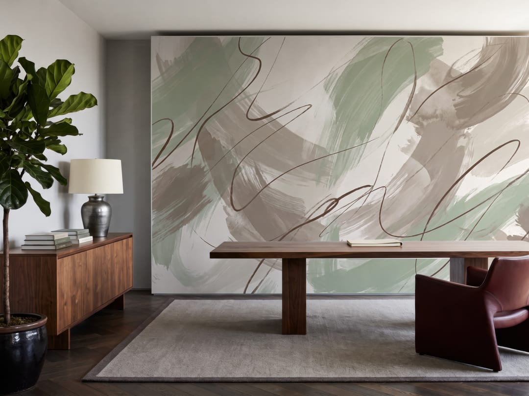 Coups de pinceau sauge abstraits mural