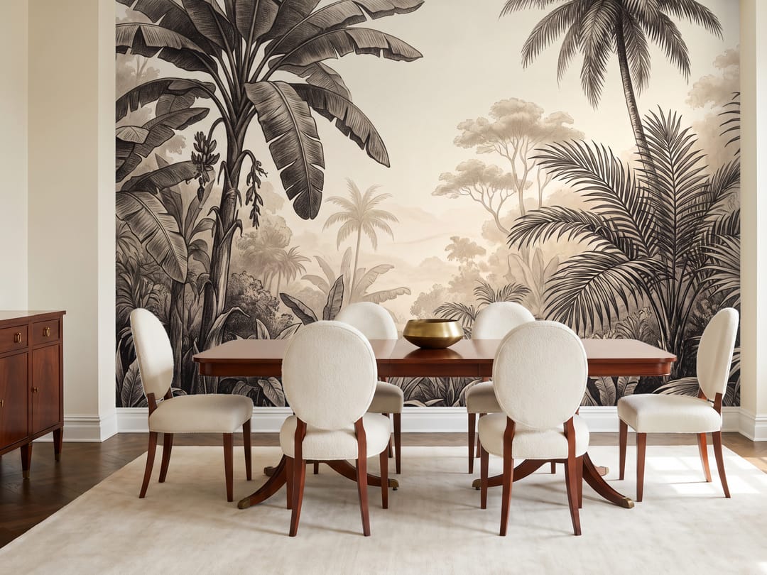 Charcoal Palm Etching mural