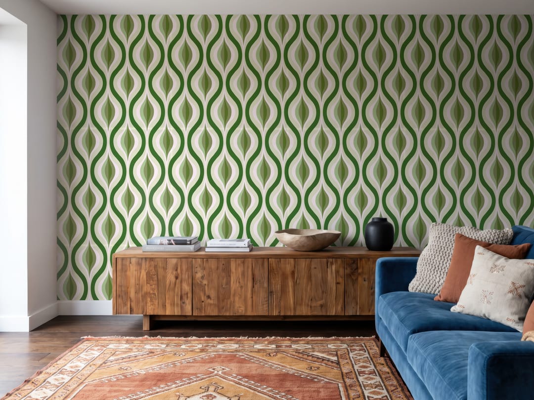 Teal Ogee Wave wallpaper
