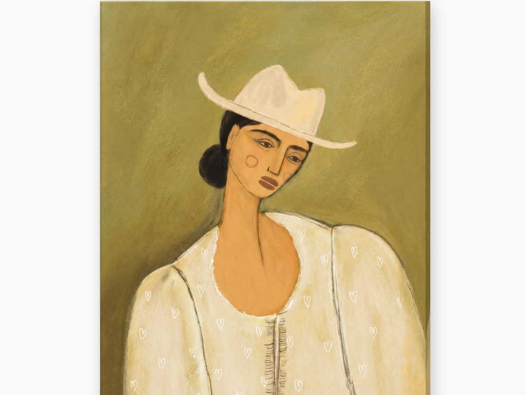 White Hat, Little Hearts canvas