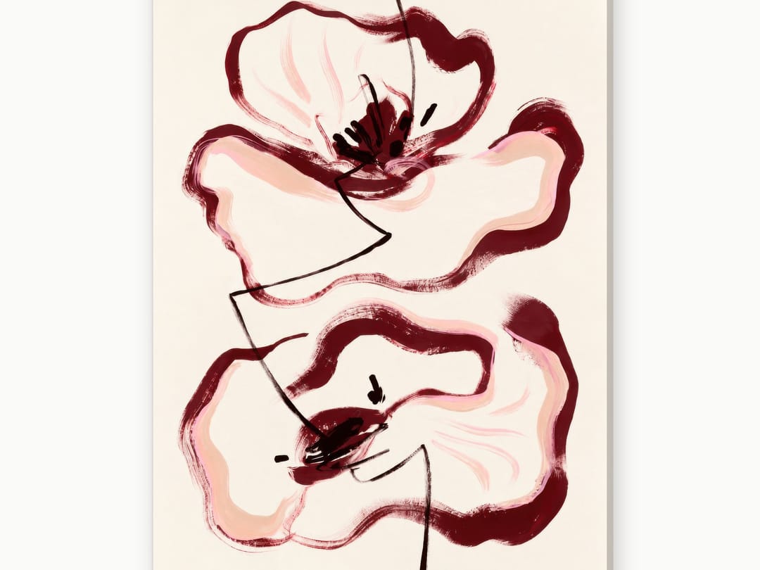 Burgundy Poppy Duet canvas