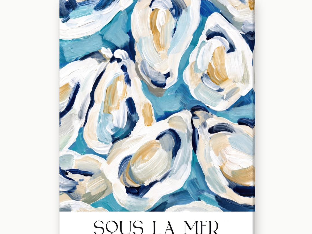 Oysters in Blue Impasto canvas