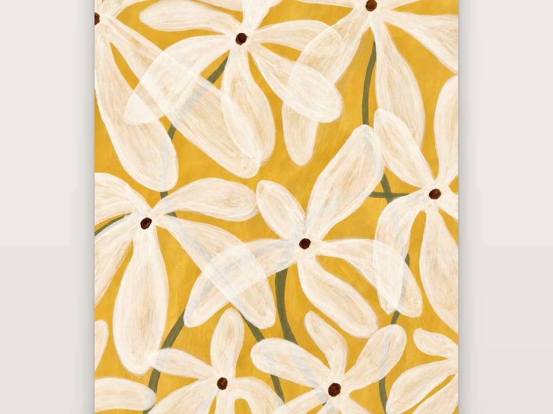 Cream Jasmine on Mustard poster