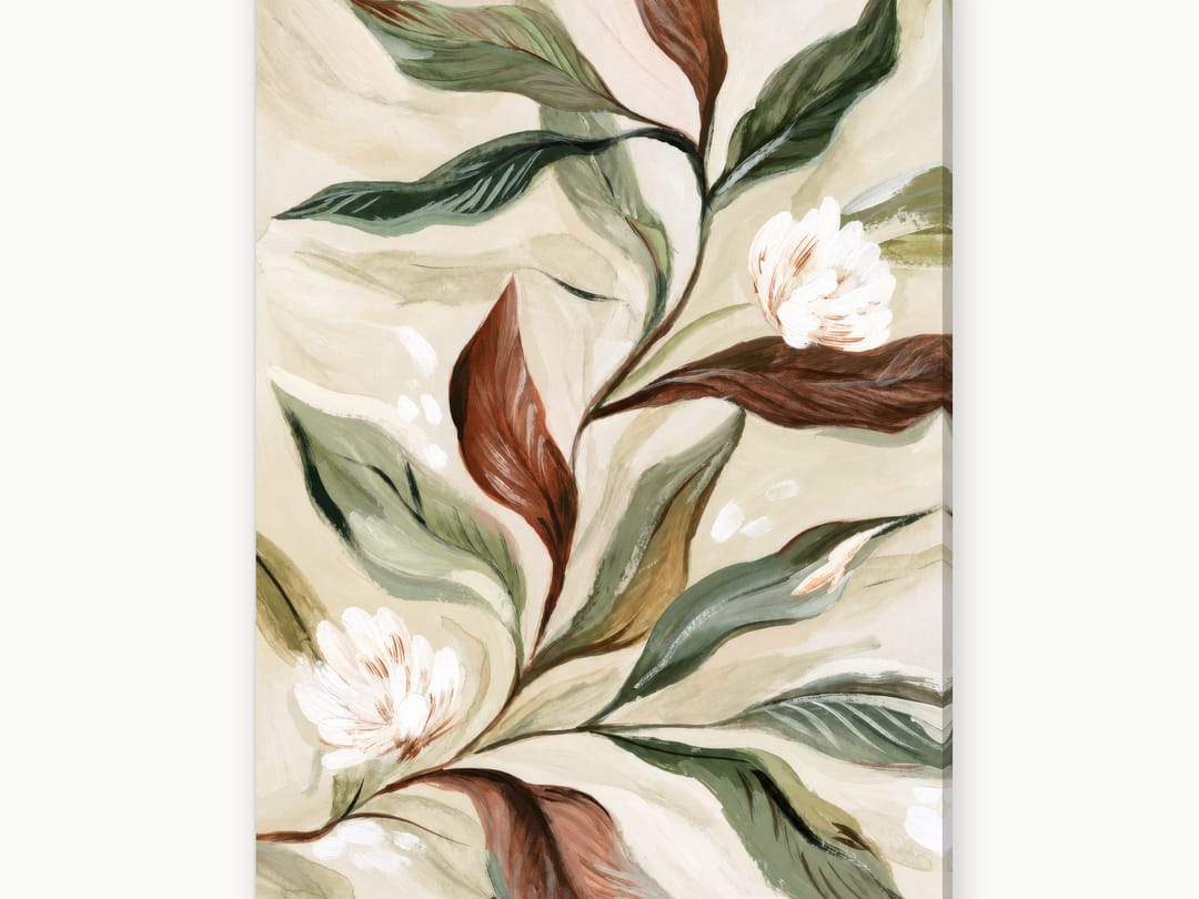 Copper Leaves, White Blooms canvas