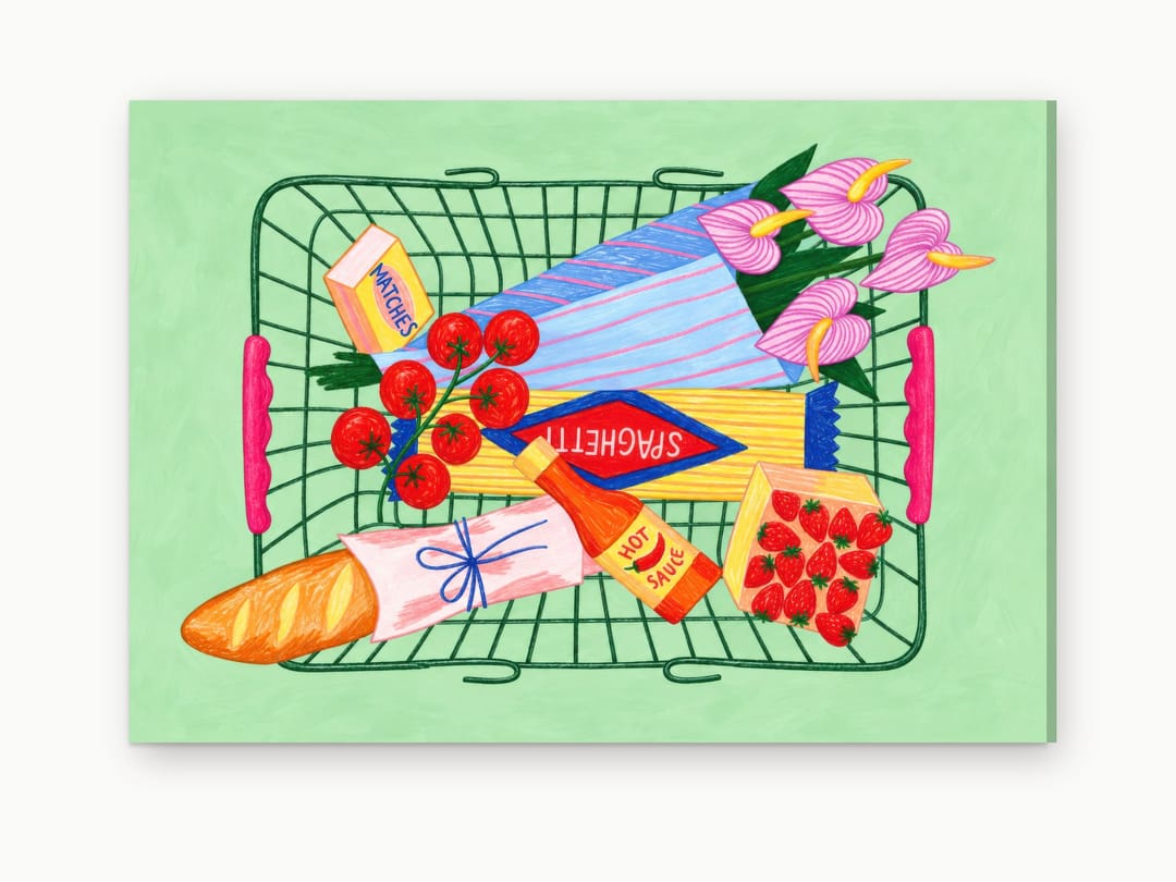 Spaghetti and Anthuriums canvas