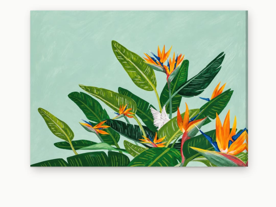 Strelitzia on Mint canvas