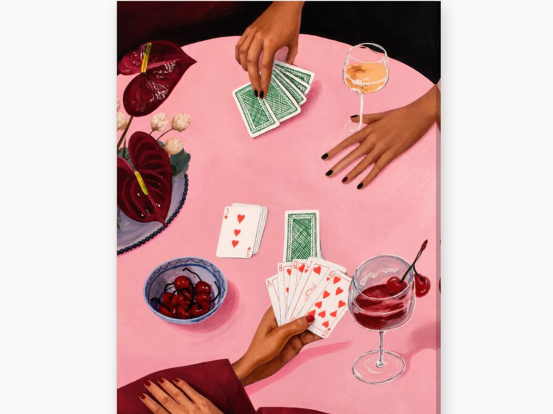 Cherry Wine Card Night canvas
