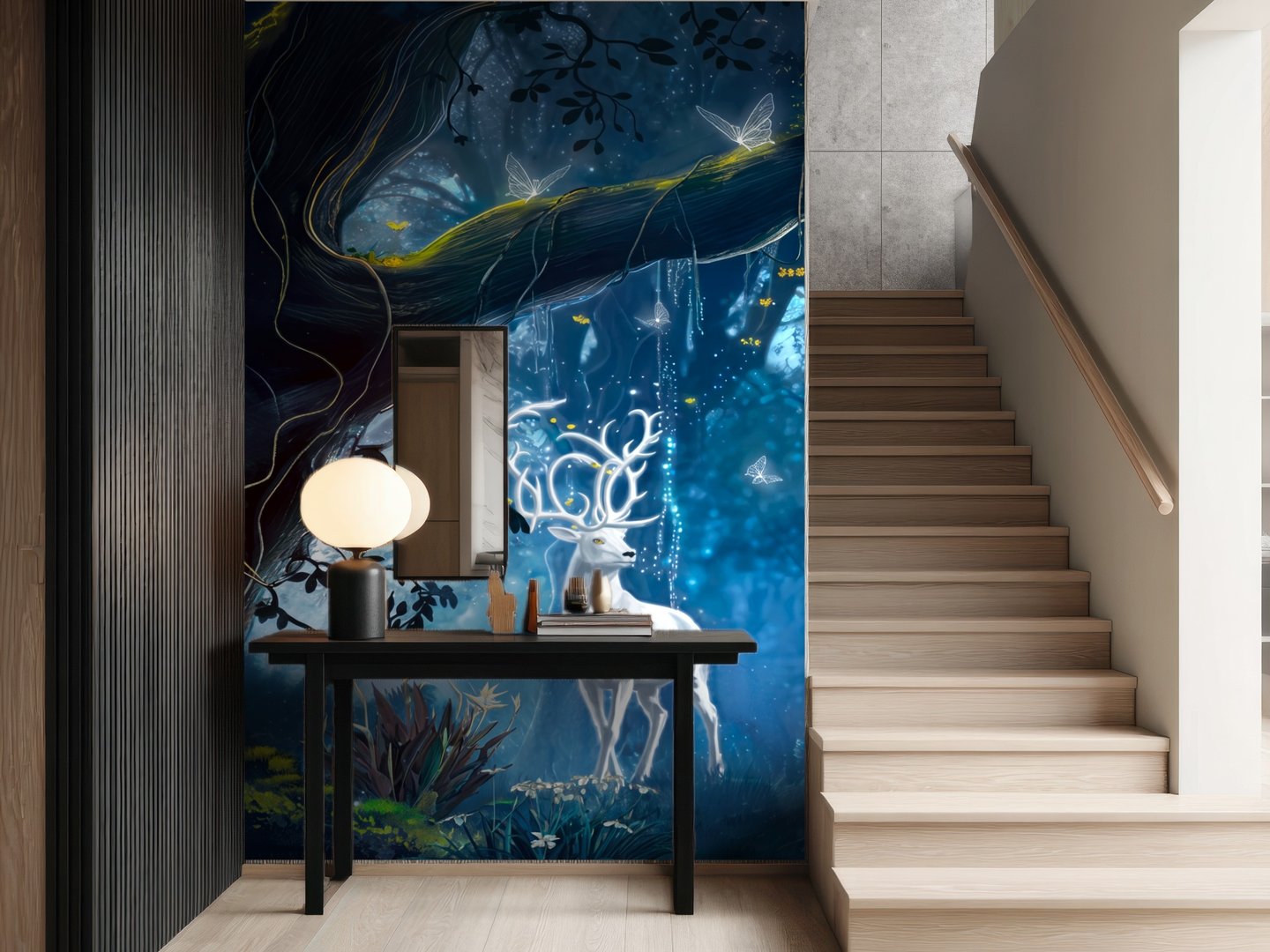 Maanverlichte bosweide mural