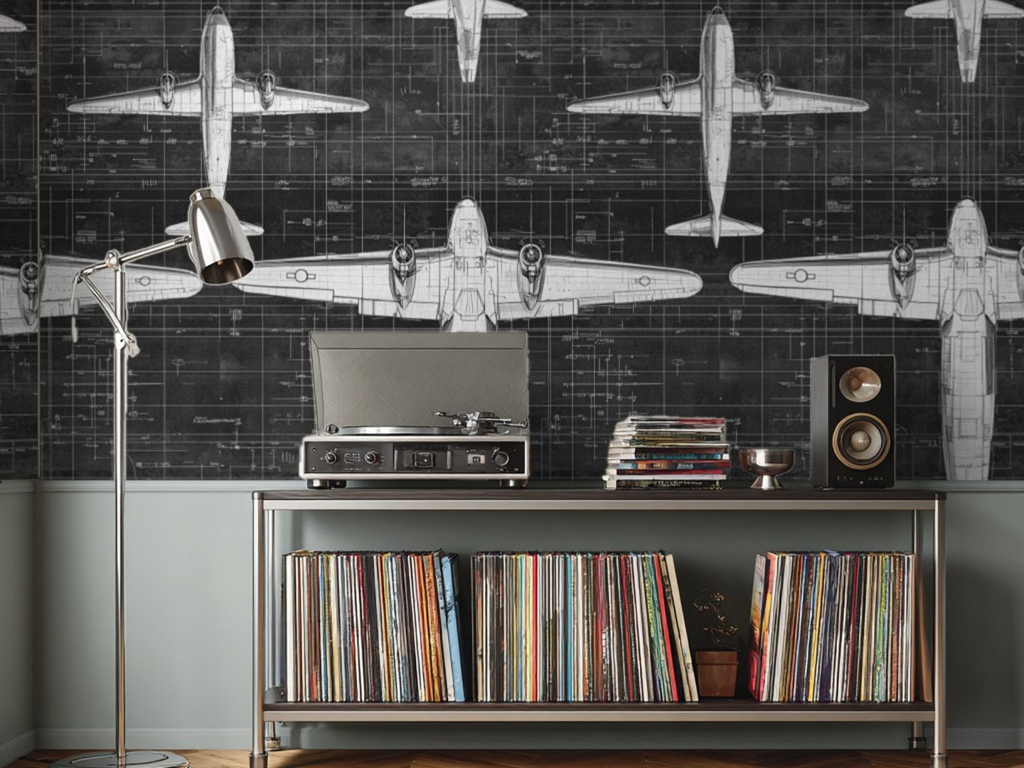 Aviator Blueprint Noir wallpaper