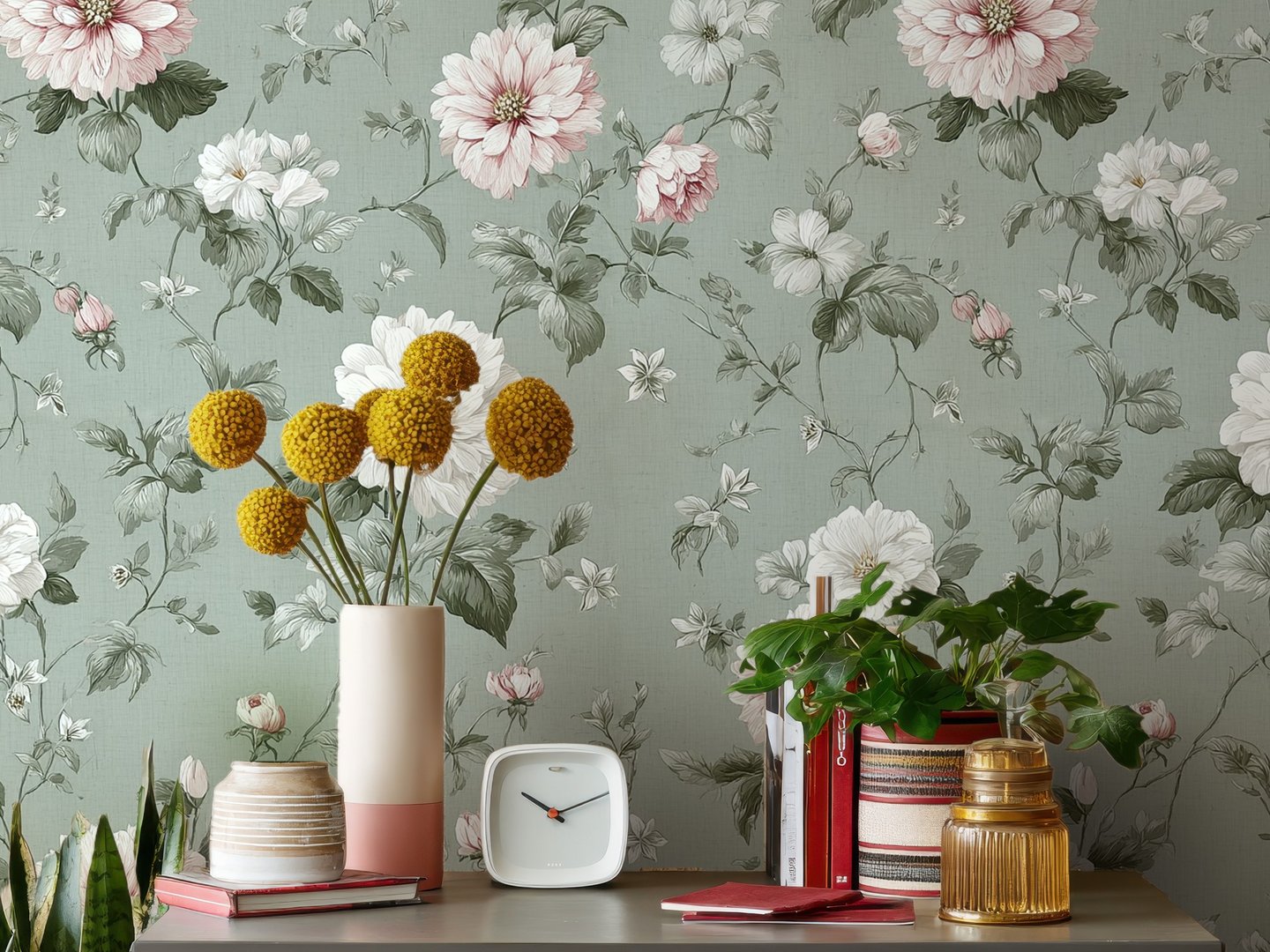 Sage Camellia Bloom wallpaper