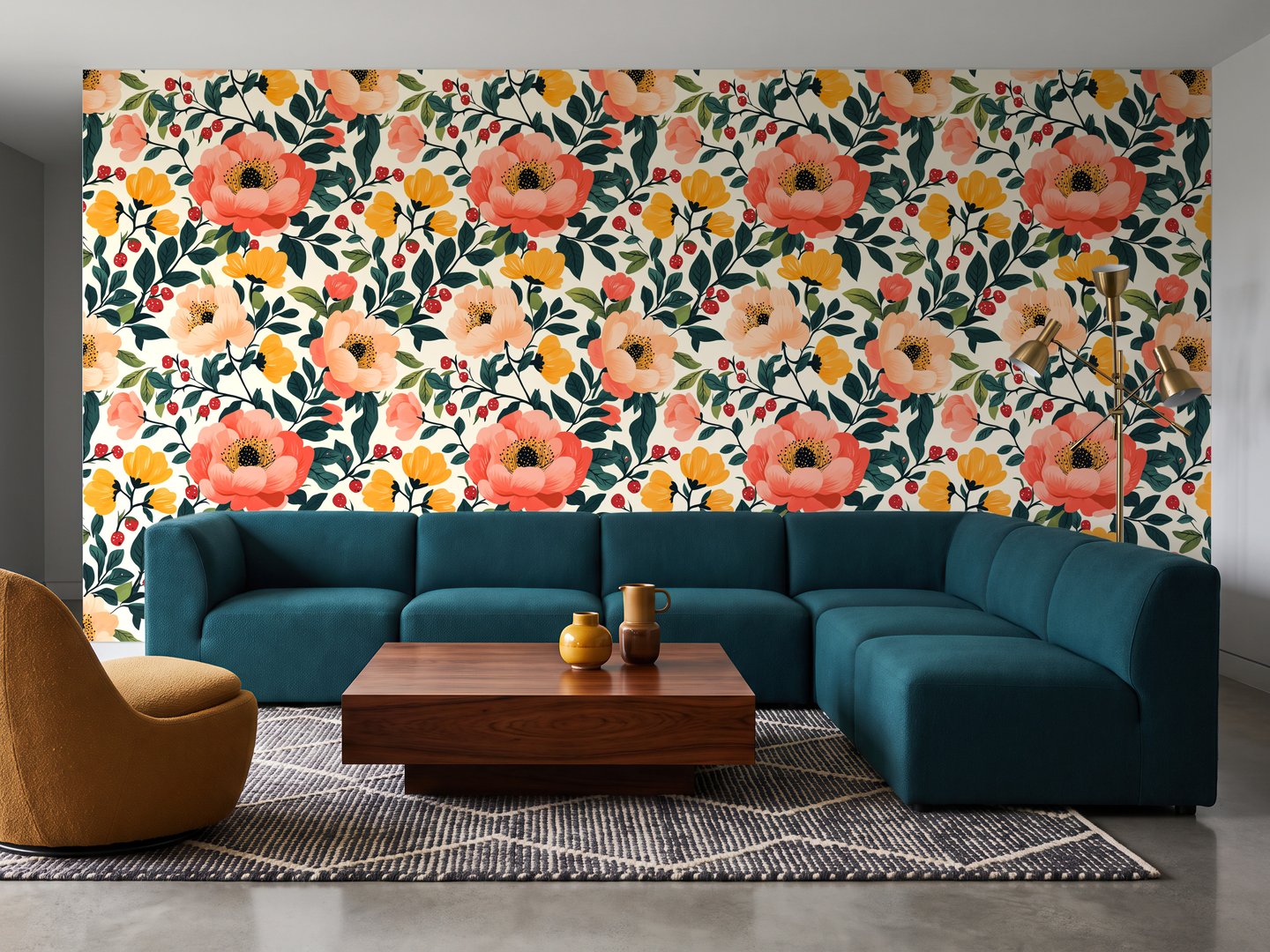 Tangerine Floral Print wallpaper