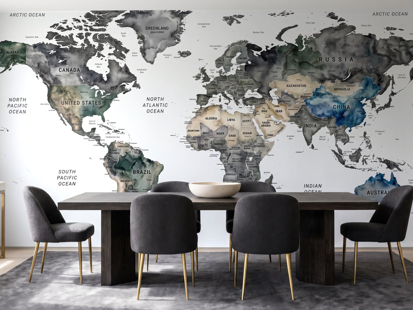 Slate Watercolour Map mural