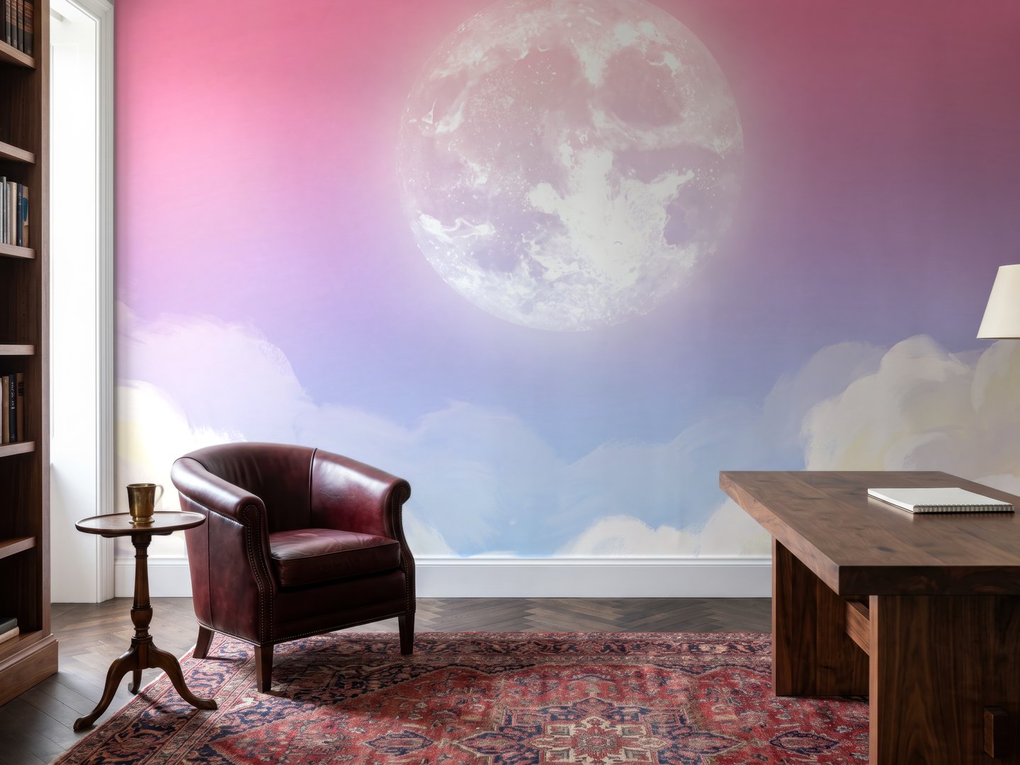 Pink Moonrise Clouds mural