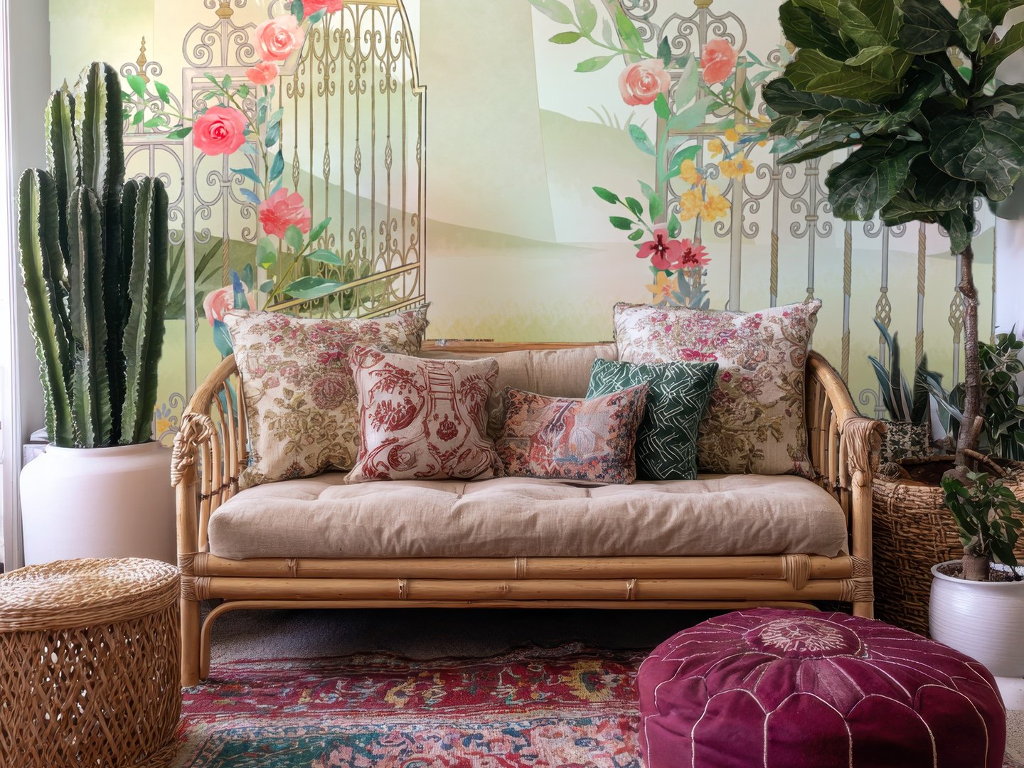 Arche fleurie pastel mural