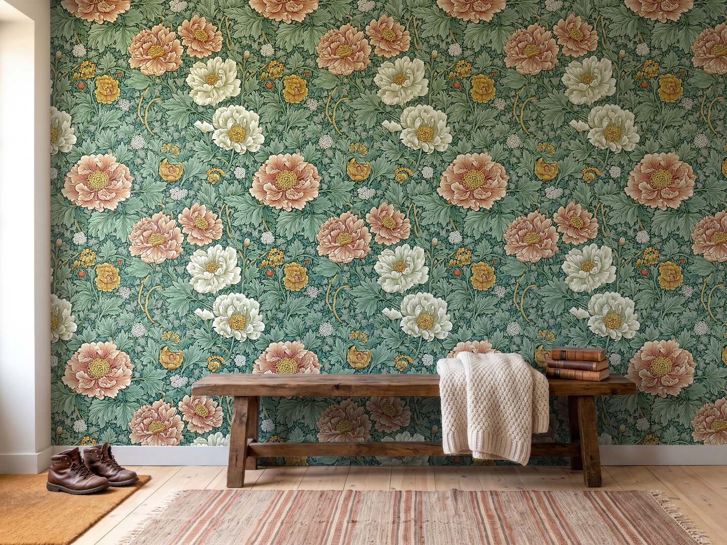 Teal Peony Garden wallpaper
