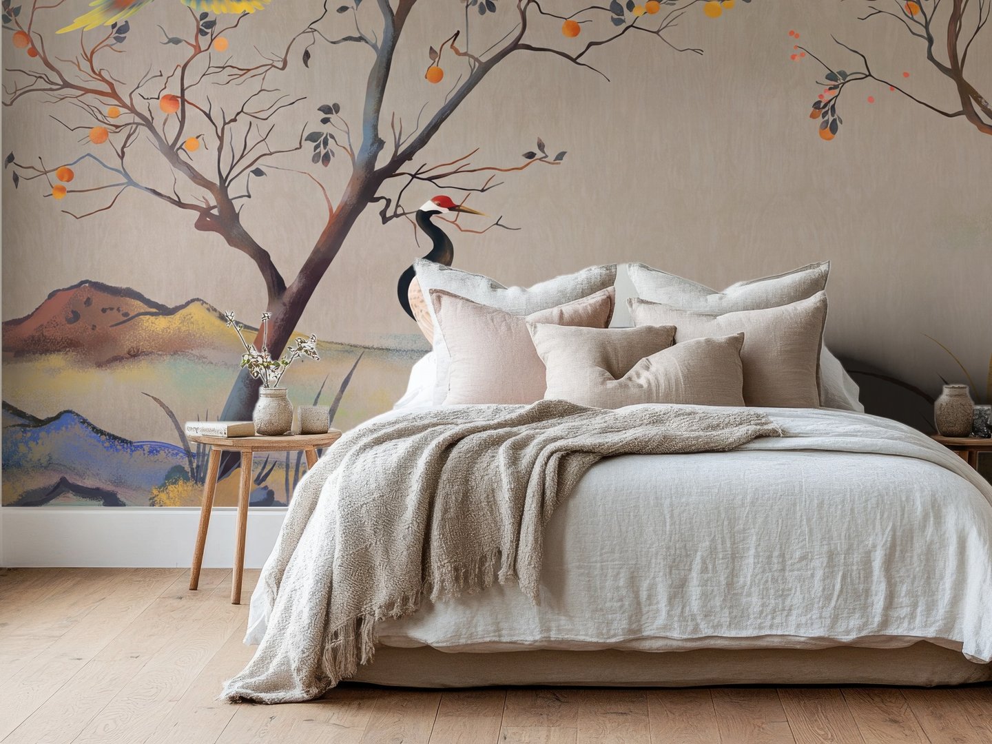 Beige Crane Landscape mural
