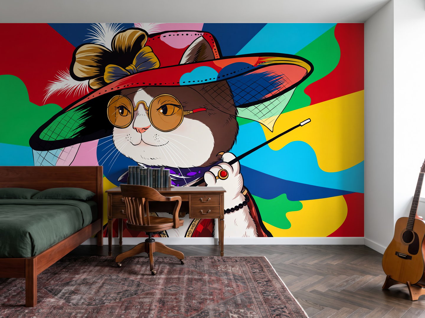 Mačka u crvenom šeširu mural