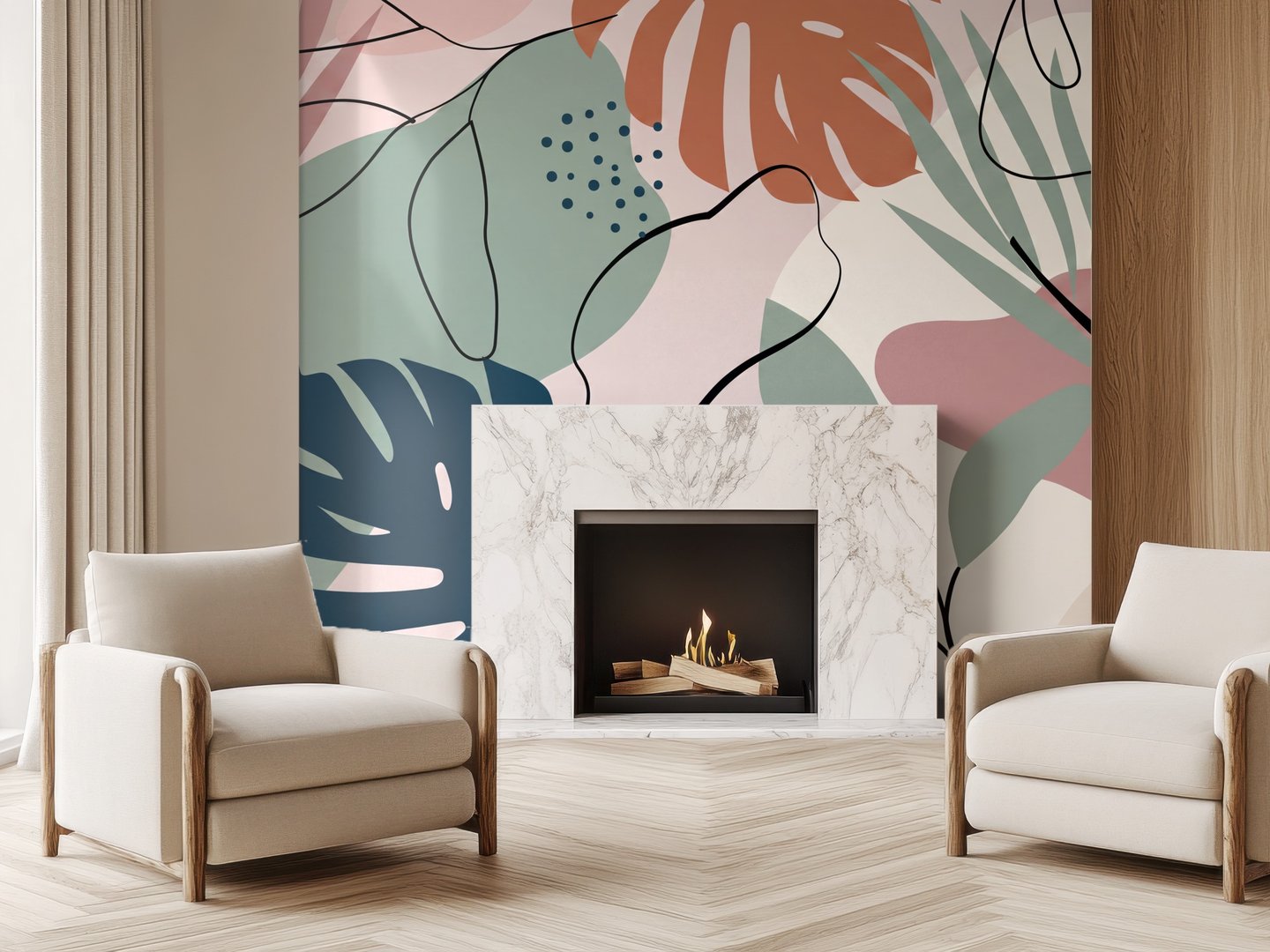 Pastel Monstera Collage mural