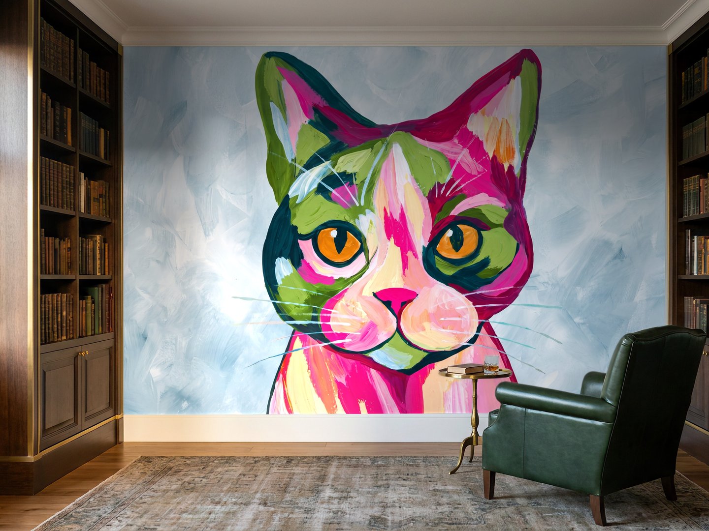 Neon Cat Portrait mural