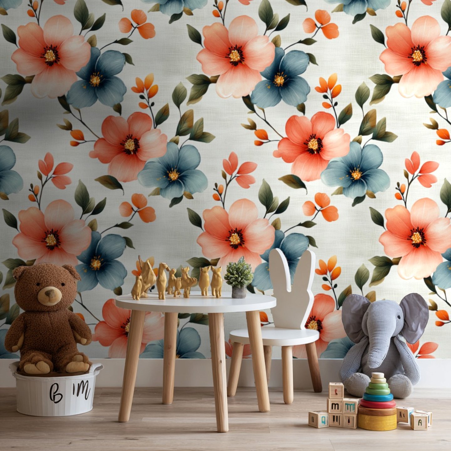 Bloom Symphony - Coral Blue wallpaper