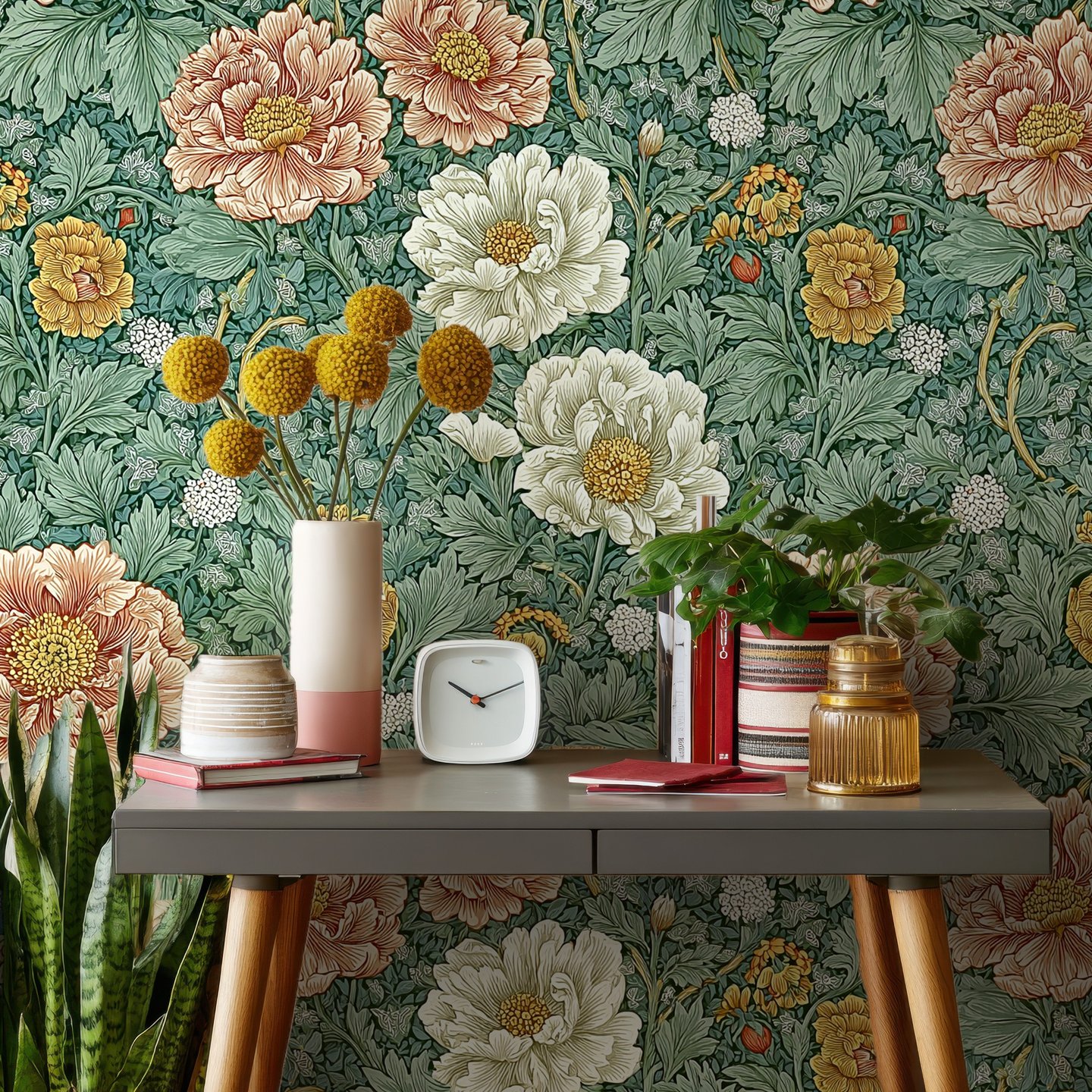 Teal Peony Garden wallpaper