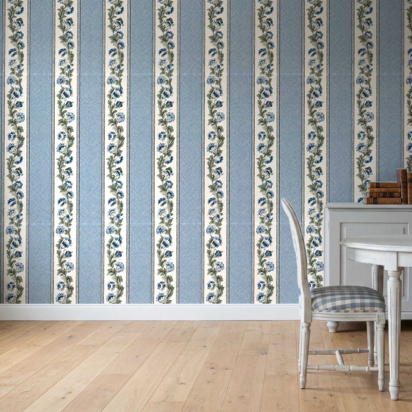 Blue Vine Stripe wallpaper