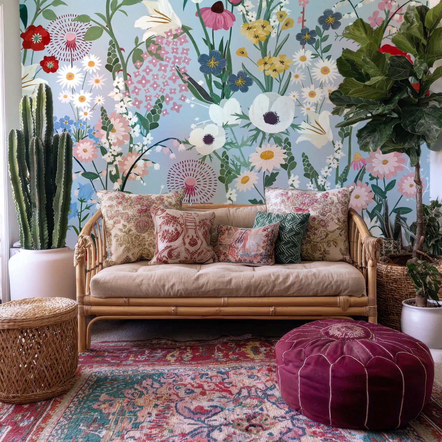 Spring Flower Riot blå mural