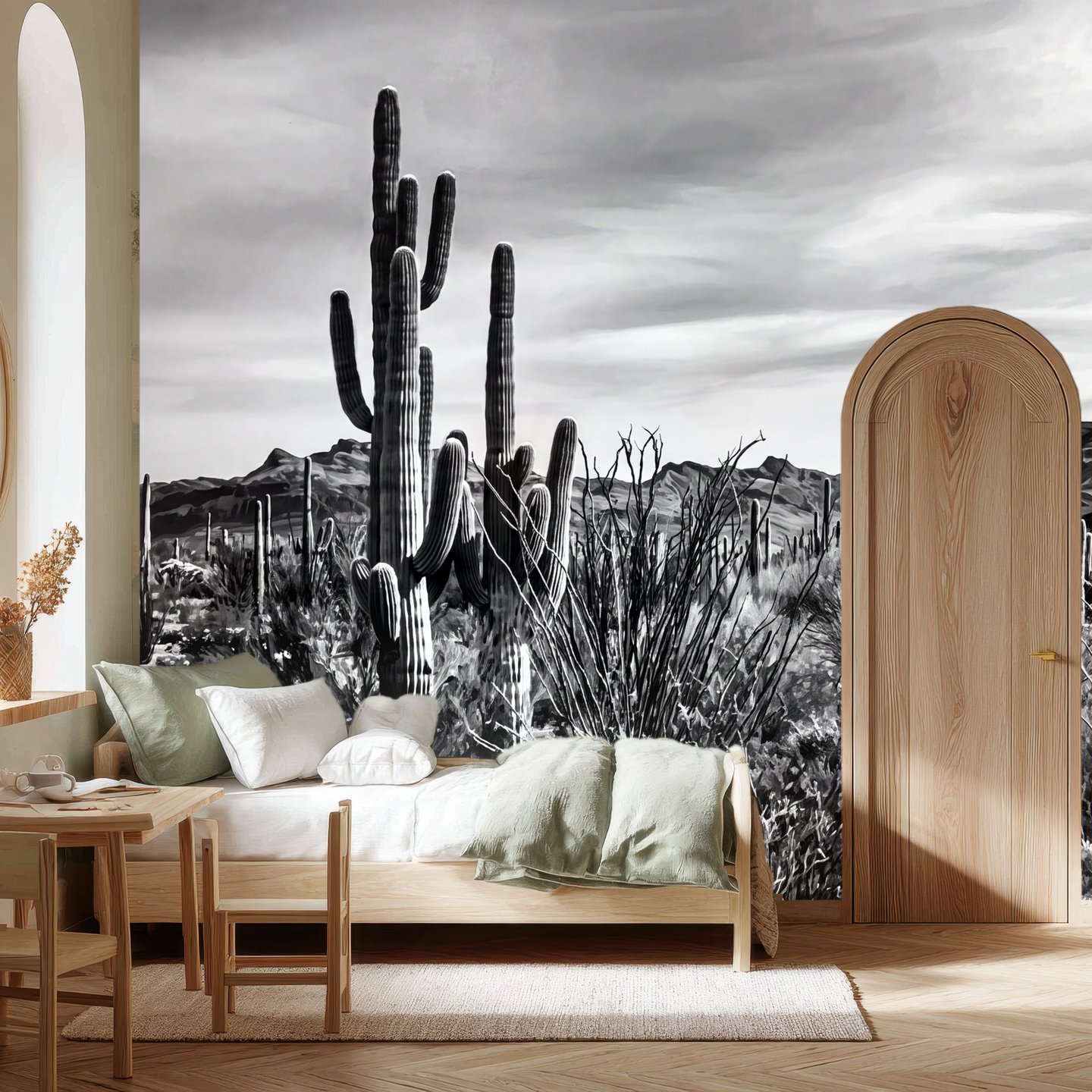 Panorama de saguaros gris mural