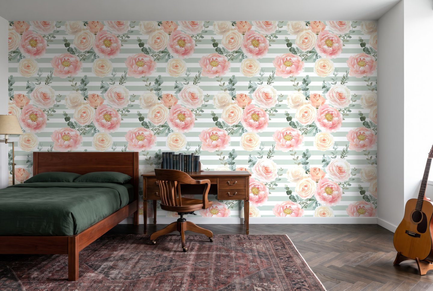 Peony Grove rosa wallpaper