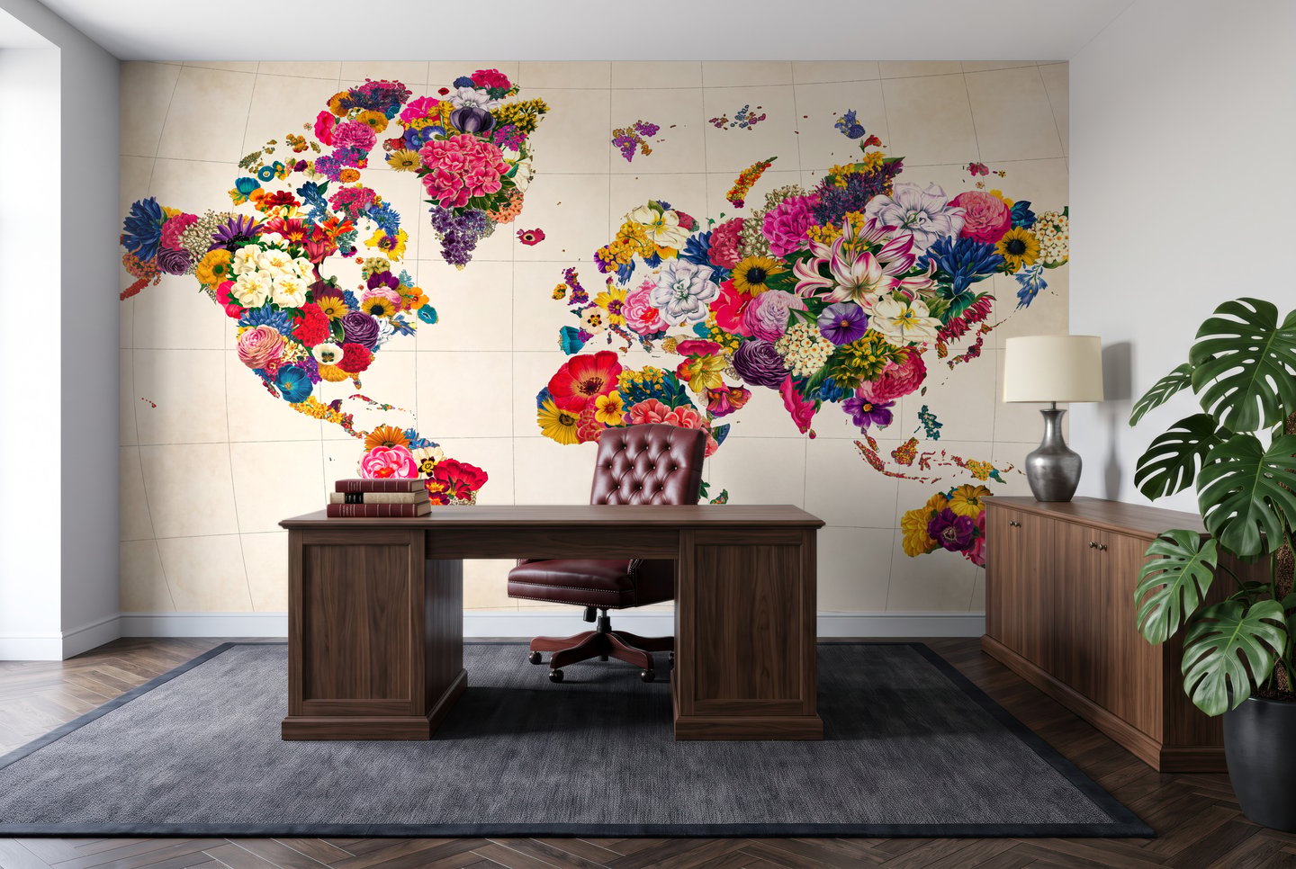 Petal Cartography beige mural