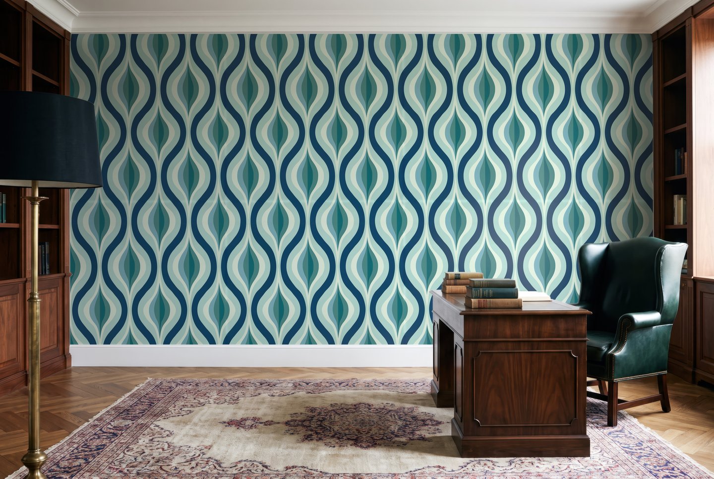 Teal Ogee Wave teal wallpaper