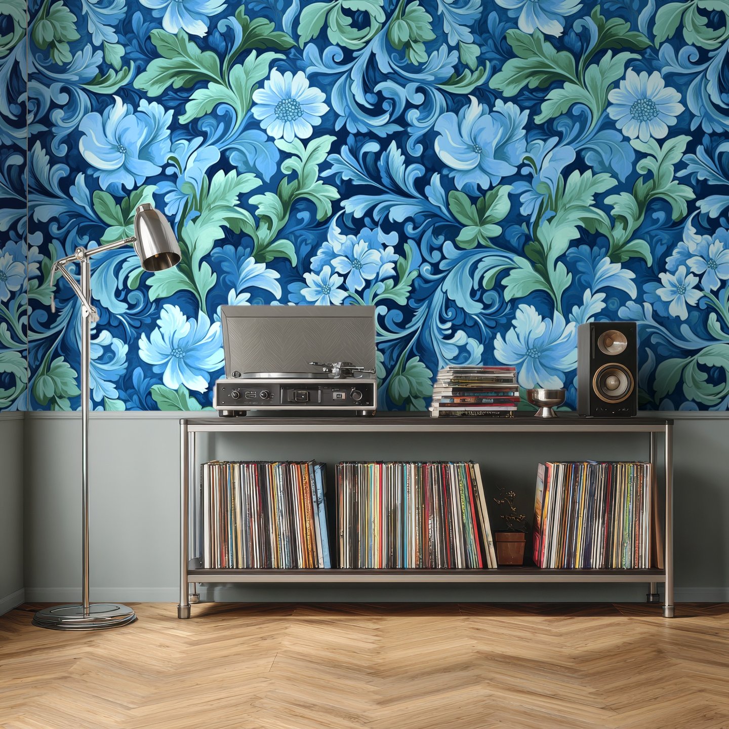 Peony Whirl 青 wallpaper