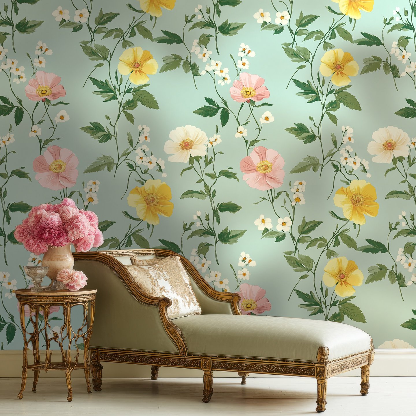 Mint Garden Blooms 緑 wallpaper