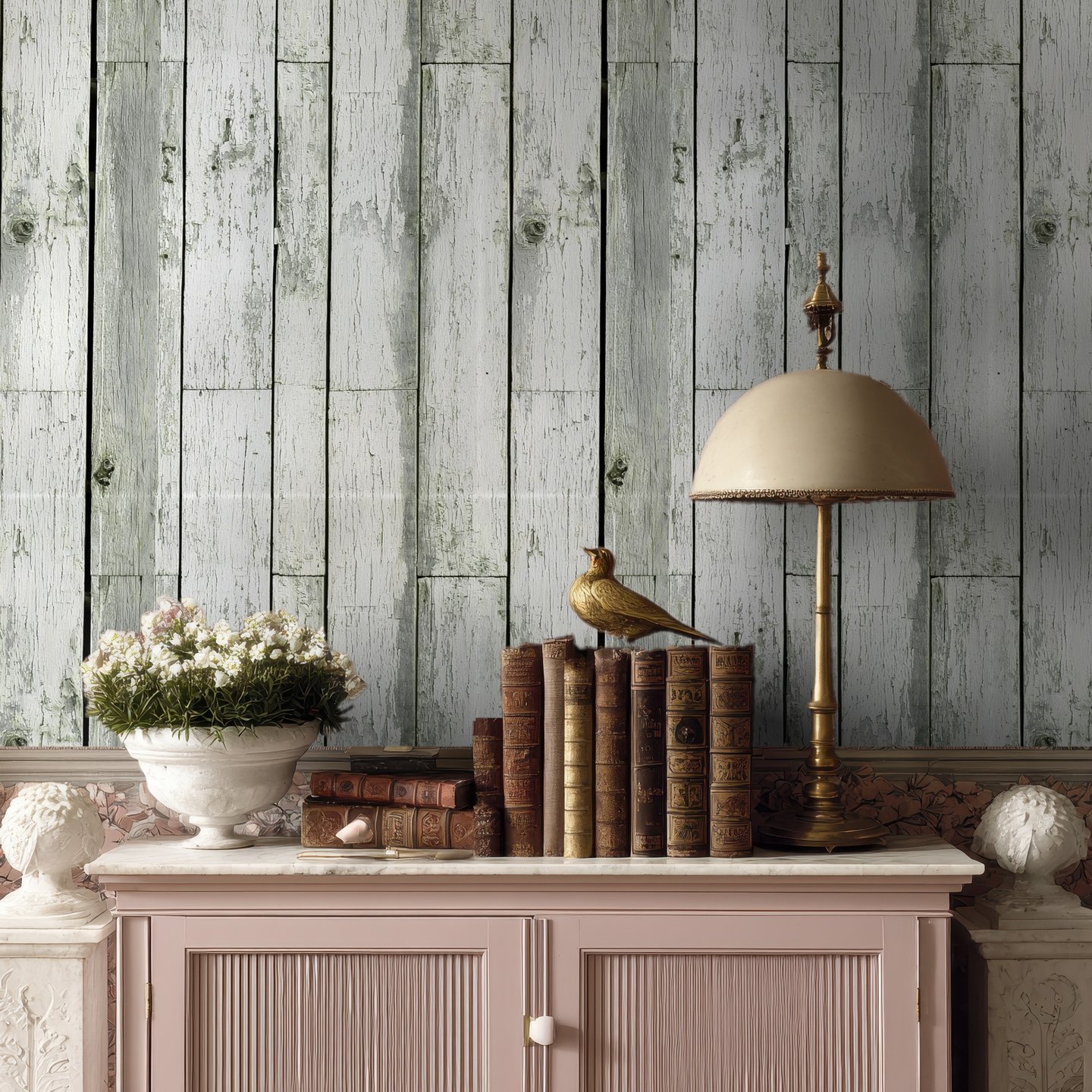 Whitewashed Boards olive wallpaper