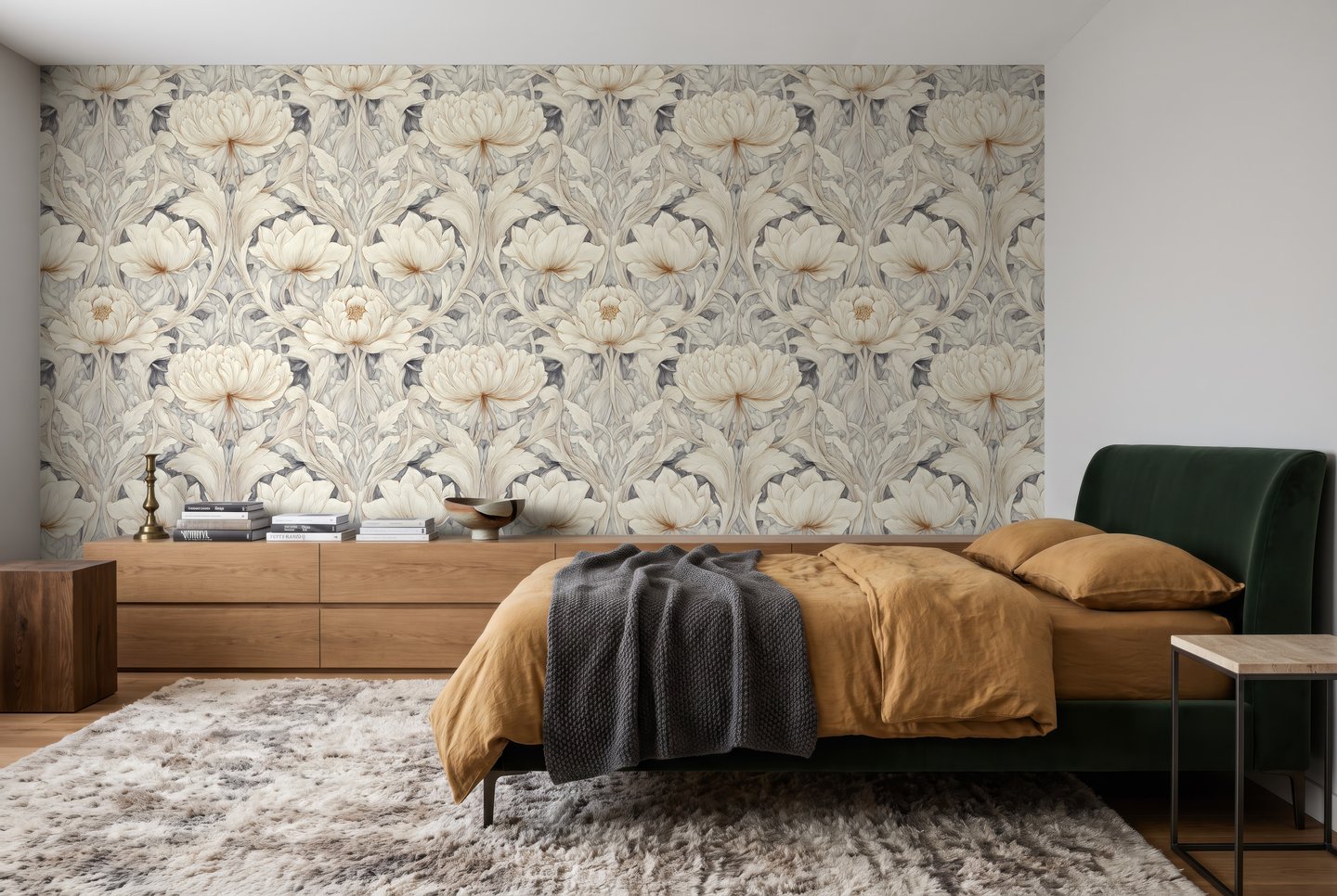 Nouveau Floral Grey 크림색 wallpaper