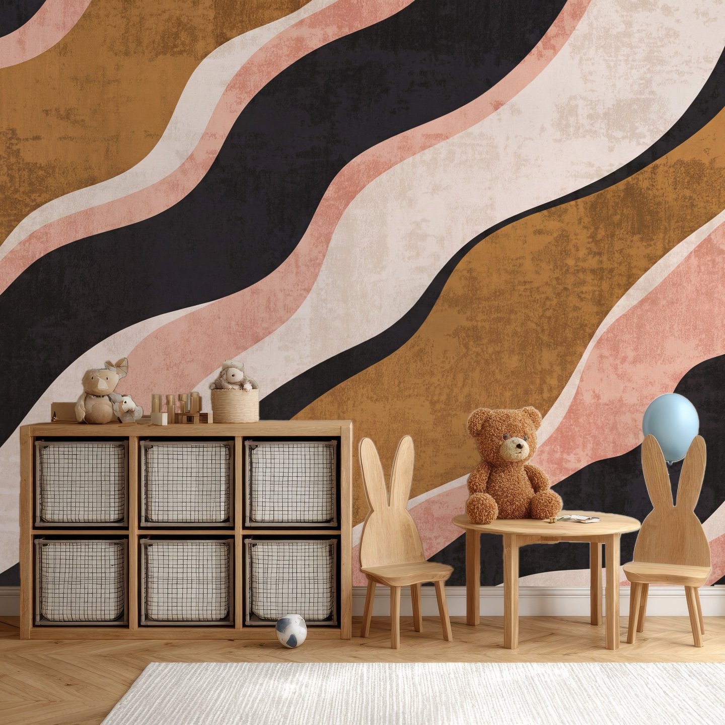 Blush Ochre Waves brun mural