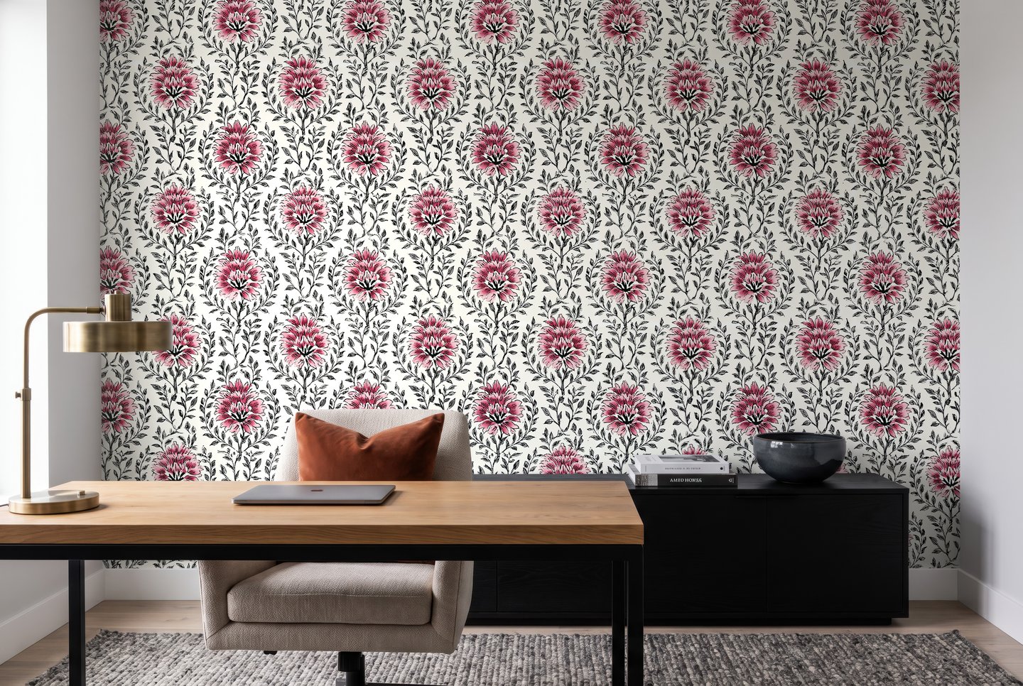 Rose Medallion Ditsy 분홍색 wallpaper